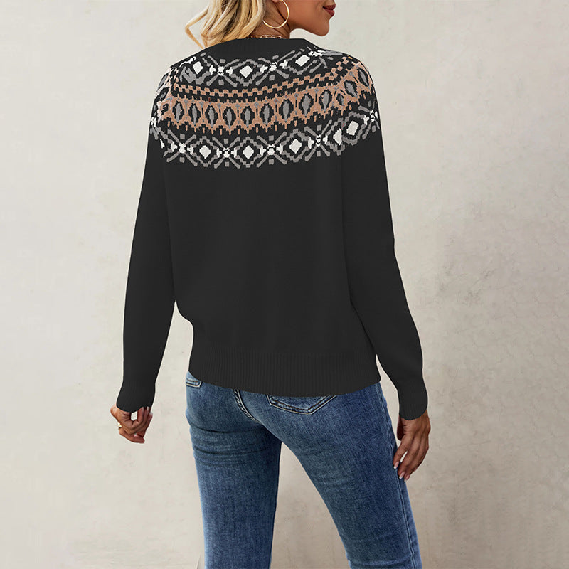 Damen Nordic-Muster Pullover mit Rundhalsausschnitt und lässigem Schnitt Merchesia
