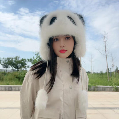 Damen Kuscheliger Panda-Mütze mit trendigen Ohren Merchesia