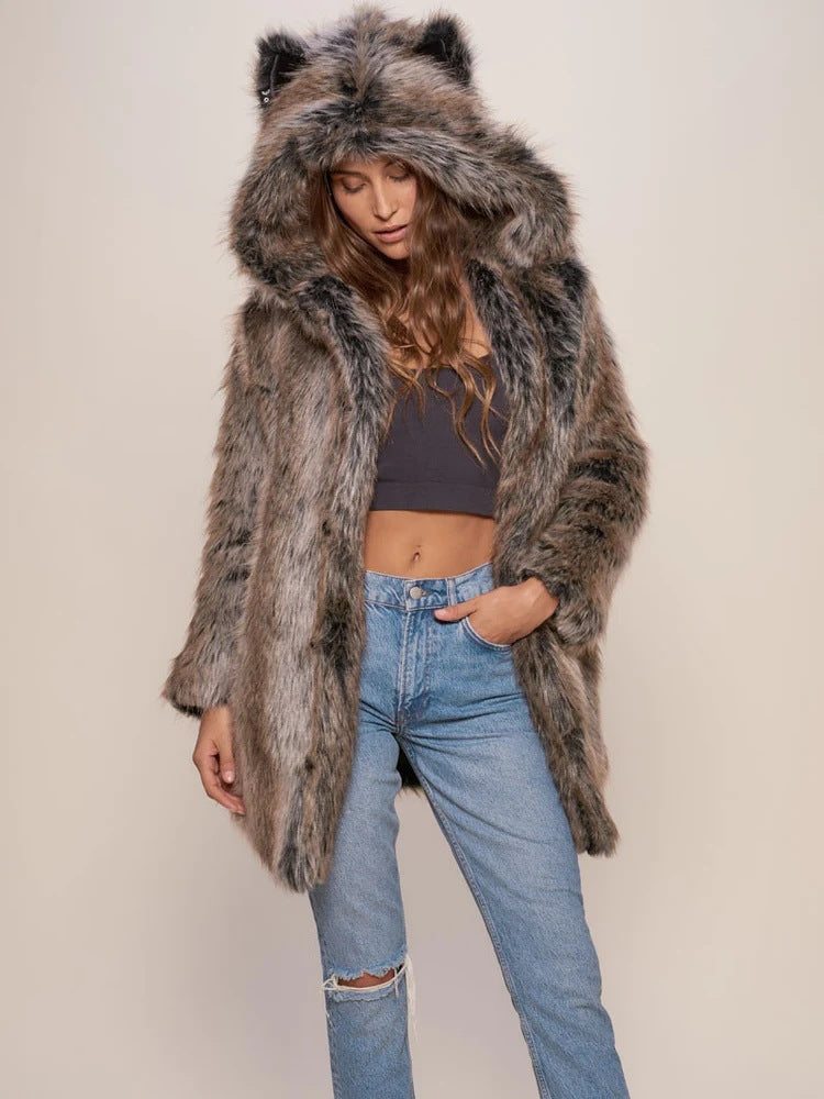 Damen Hooded Faux-Fur-Mantel mit Ohrenschützer Merchesia