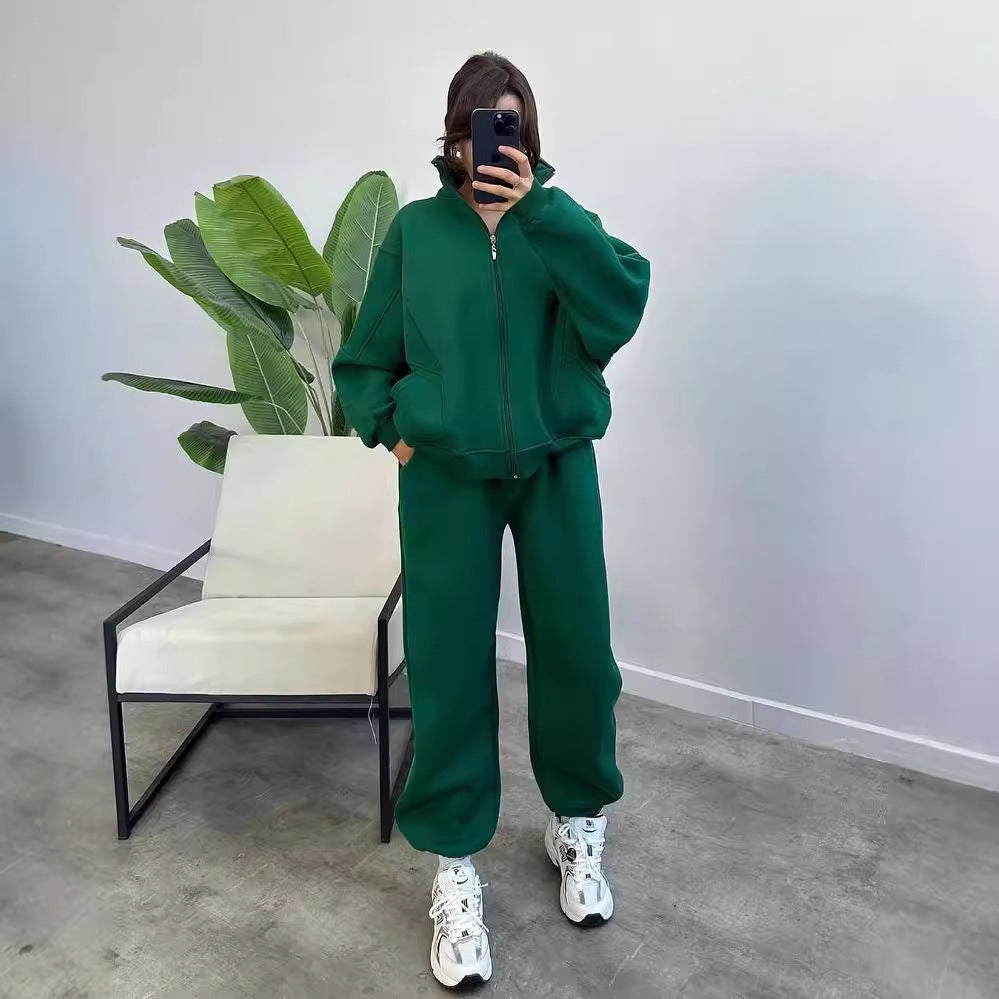 Damen bequemer und stilvoller Zip-Hoodie mit passenden Jogginghosen Merchesia