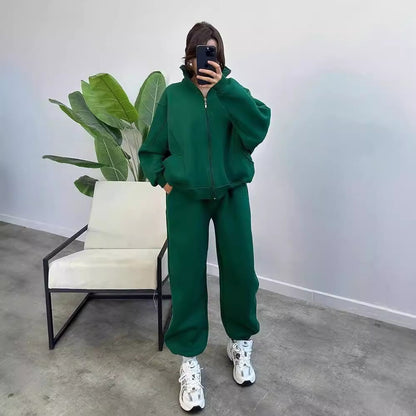 Damen bequemer und stilvoller Zip-Hoodie mit passenden Jogginghosen Merchesia