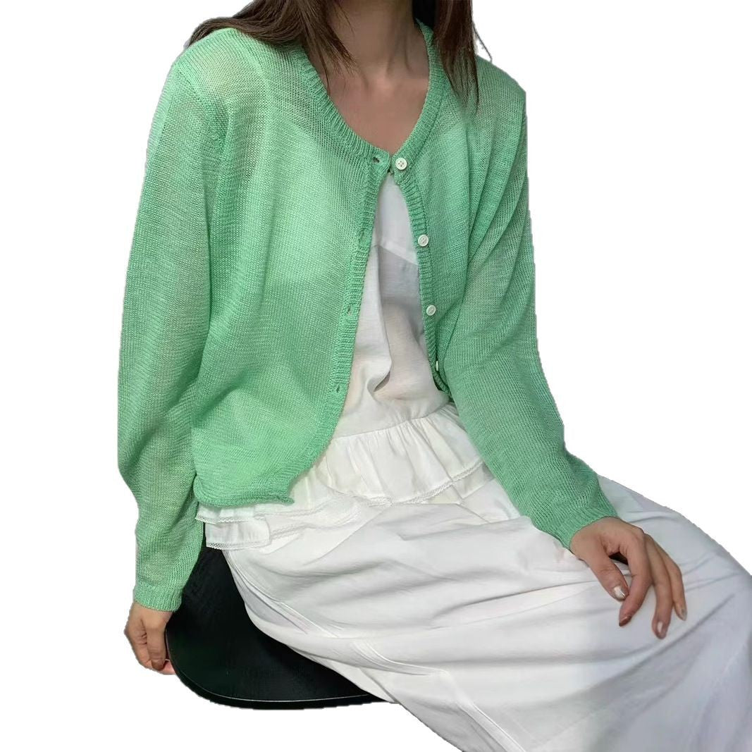 Damen leichte Strickjacke mit zarter Transparenz Merchesia