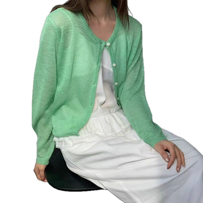 Damen leichte Strickjacke mit zarter Transparenz Merchesia