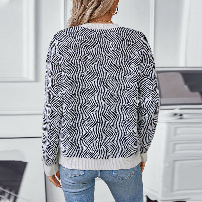 Damen Strickpullover mit modernem Wellenmuster Merchesia