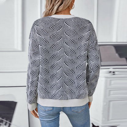 Damen Strickpullover mit modernem Wellenmuster Merchesia