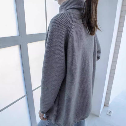 Damen lässiger Strickpullover mit asymmetrischem Reißverschluss und großem Kragen Merchesia