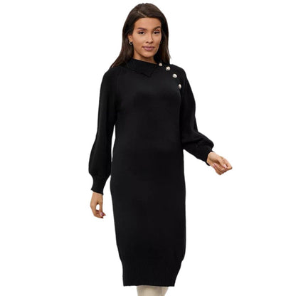 Damen Strickkleid mit taillierendem Gürtel und dekorativen Knopfdetails Merchesia