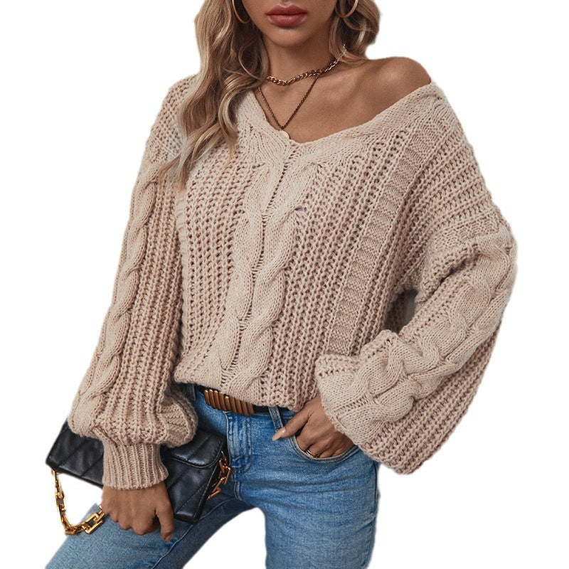 Damen Grobstrickpullover mit oversized Schnitt und Zopfmuster Merchesia