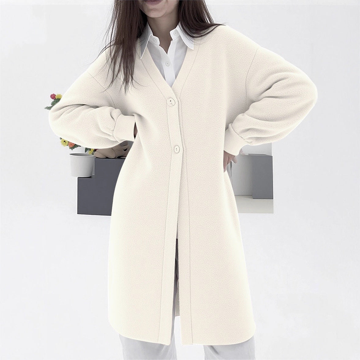 Damen gemütlicher Strickcardigan mit V-Ausschnitt und modischem Knopfverschluss Merchesia