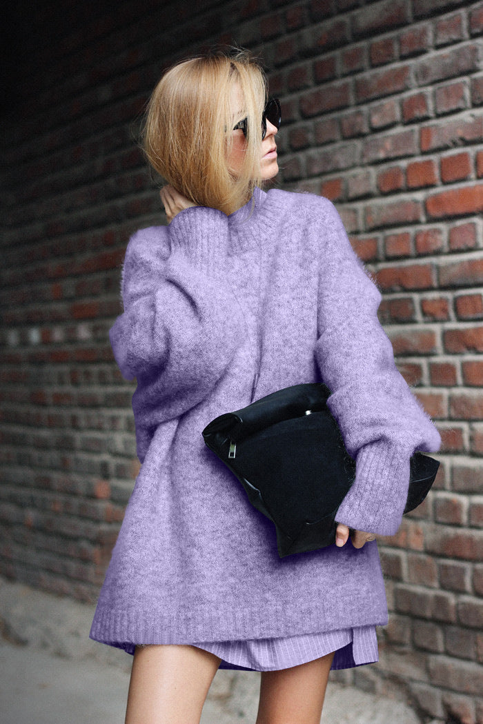 Damen Oversized Strickpullover mit hochabschließendem Kragen und voluminösen Ärmeln Merchesia