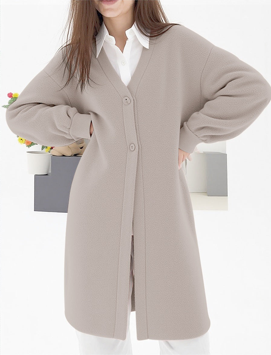 Damen gemütlicher Strickcardigan mit V-Ausschnitt und modischem Knopfverschluss Merchesia