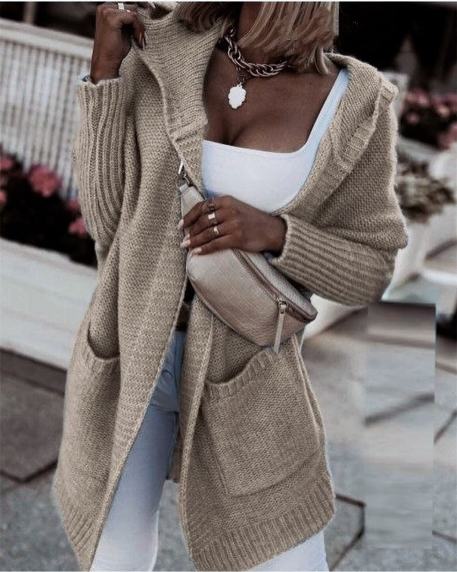 Damen lässige Strickjacke mit großen Taschen und kuscheligem Material Merchesia