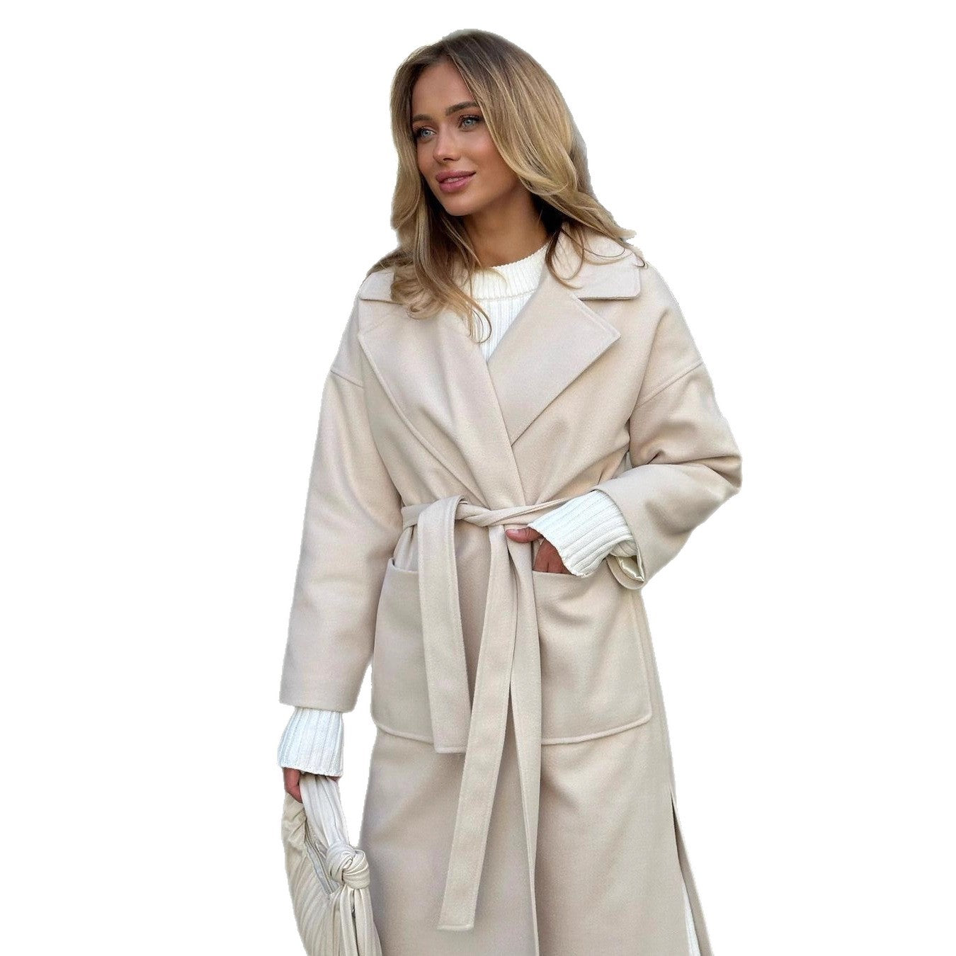 Damen Eleganter Übergangsmantel mit breitem Revers und Gürteldetail Merchesia