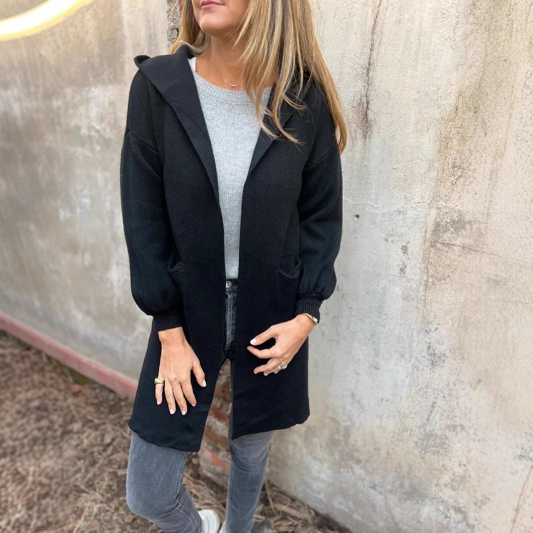 Damen Langärmlige Strickjacke mit Kapuze Merchesia