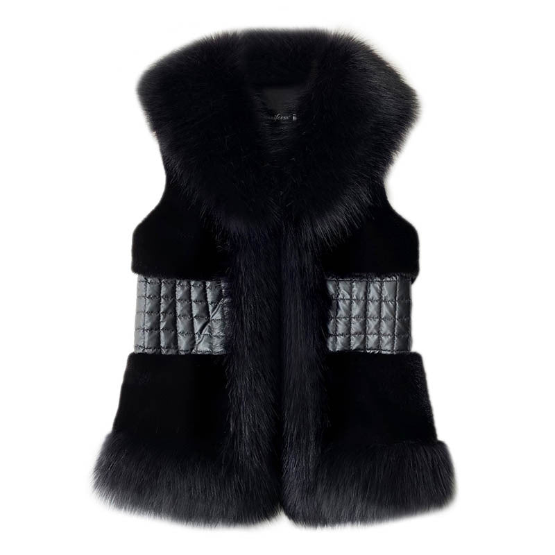 Damen Elegante Kunstpelz-Weste mit Stehkragen und glänzendem Gürtel Merchesia