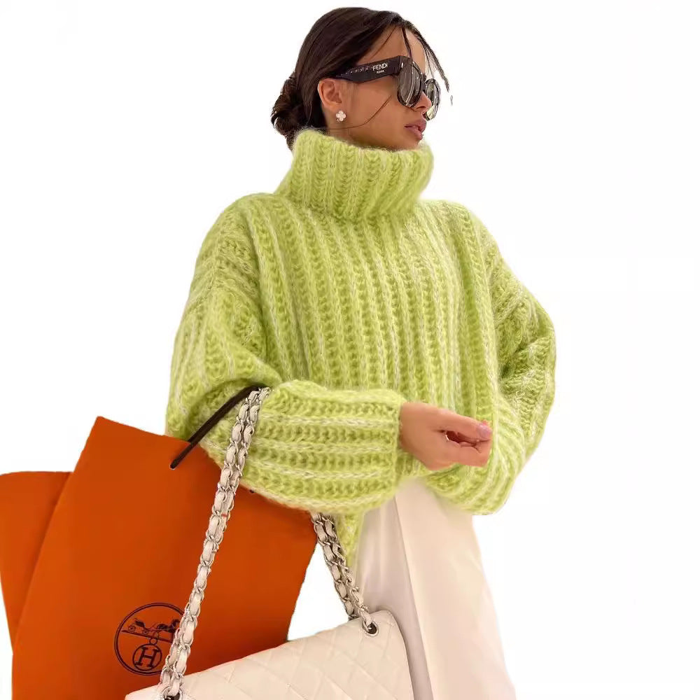 Damen Grober Strickpullover mit hohem Kragen Merchesia