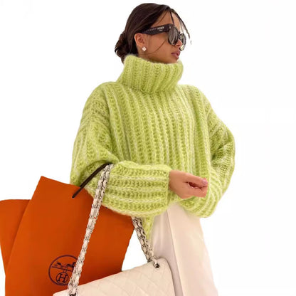 Damen Grober Strickpullover mit hohem Kragen Merchesia