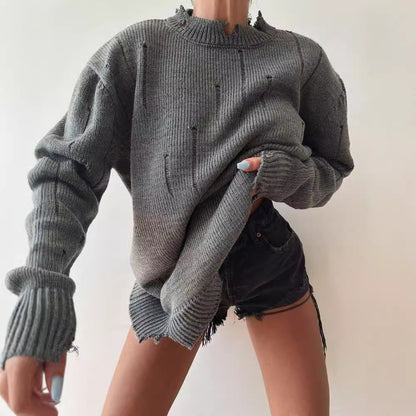 Damen Grober Strickpullover mit distressed Details Merchesia