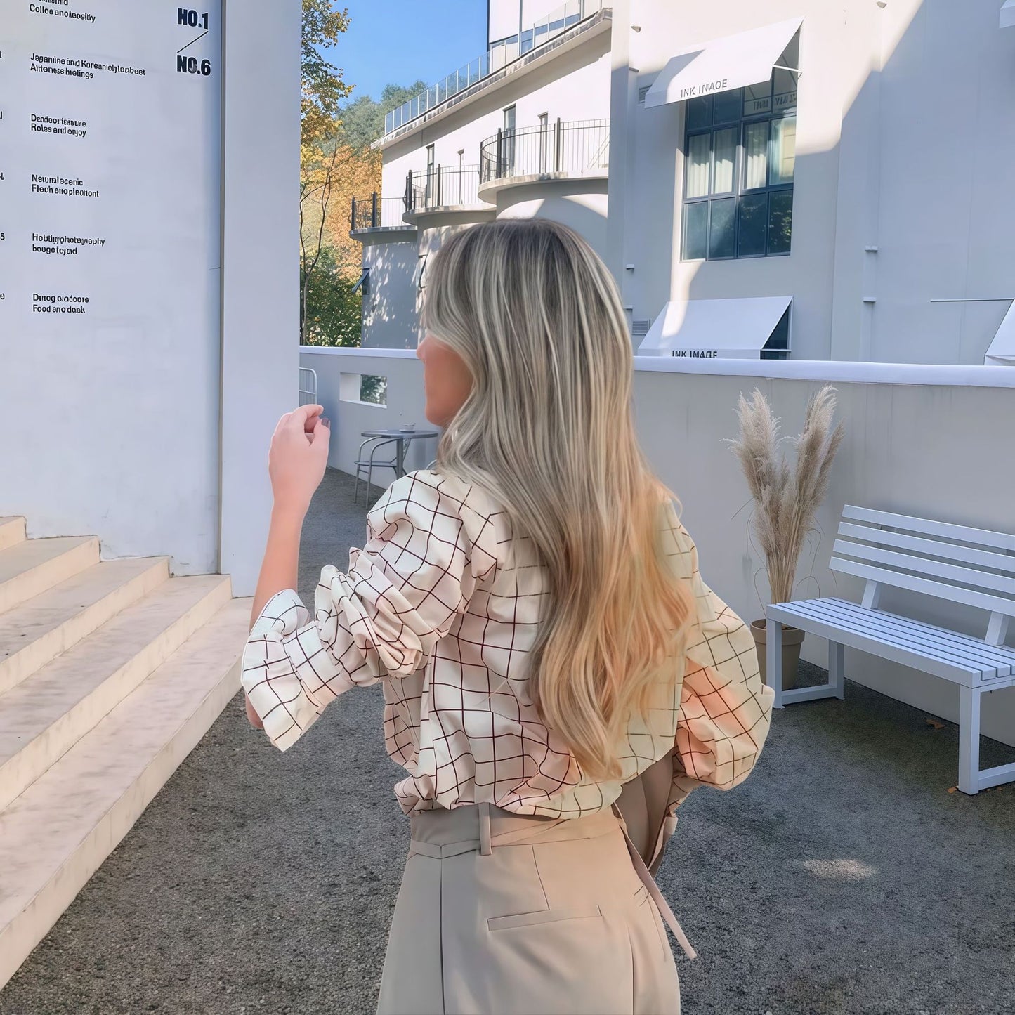 Damen Karierte Bluse mit eleganten Rüschendetails Merchesia