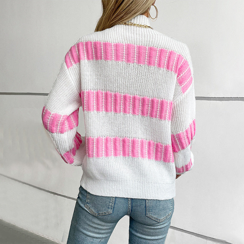 Damen hochwertiger Strickpullover mit edel strukturierten Streifen Merchesia