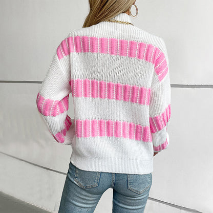 Damen hochwertiger Strickpullover mit edel strukturierten Streifen Merchesia