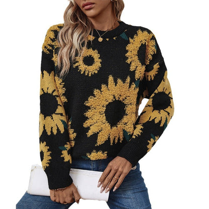 Damen kuscheliger Pullover mit Sonnenblumenmotiv Merchesia