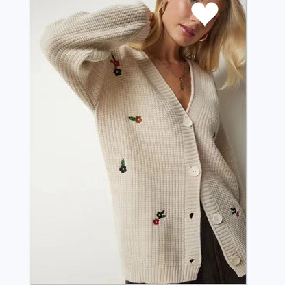 Damen Strickjacke mit floralem Stickdesign und komfortablem Schnitt Merchesia