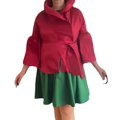 Damen Elegante Wickeljacke mit voluminösen Ärmeln und modernem Kragen Merchesia