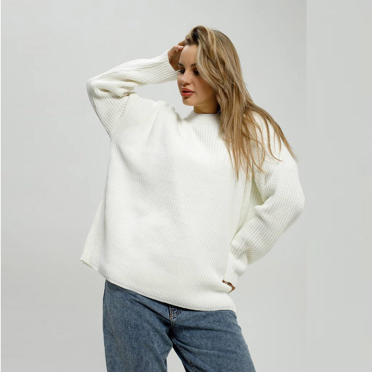 Damen Großer, lässiger Strickpullover mit strukturiertem Muster Merchesia
