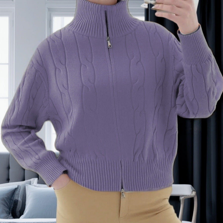 Damen Strickpullover mit hohem Kragen und Zipper Merchesia