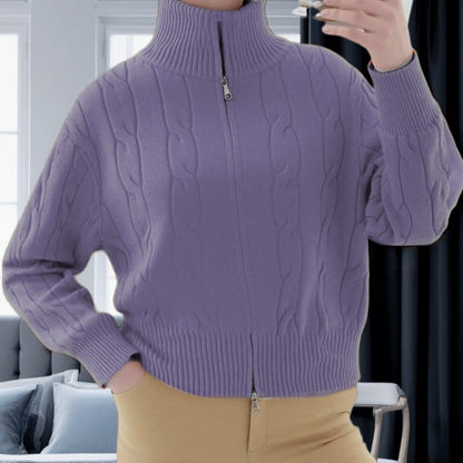 Damen Strickpullover mit hohem Kragen und Zipper Merchesia