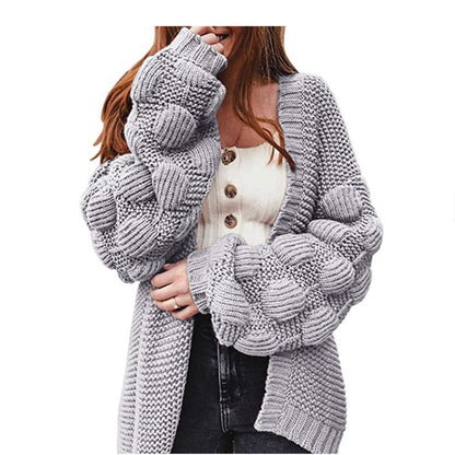 Damen Strickjacke mit voluminösen Puffärmeln und feiner Struktur Merchesia