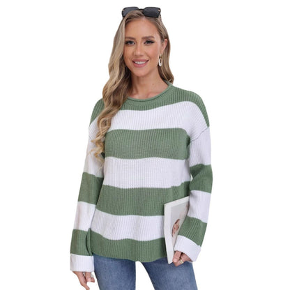 Damen lässiger Strickpullover mit breiten Streifen und lockerer Passform Merchesia
