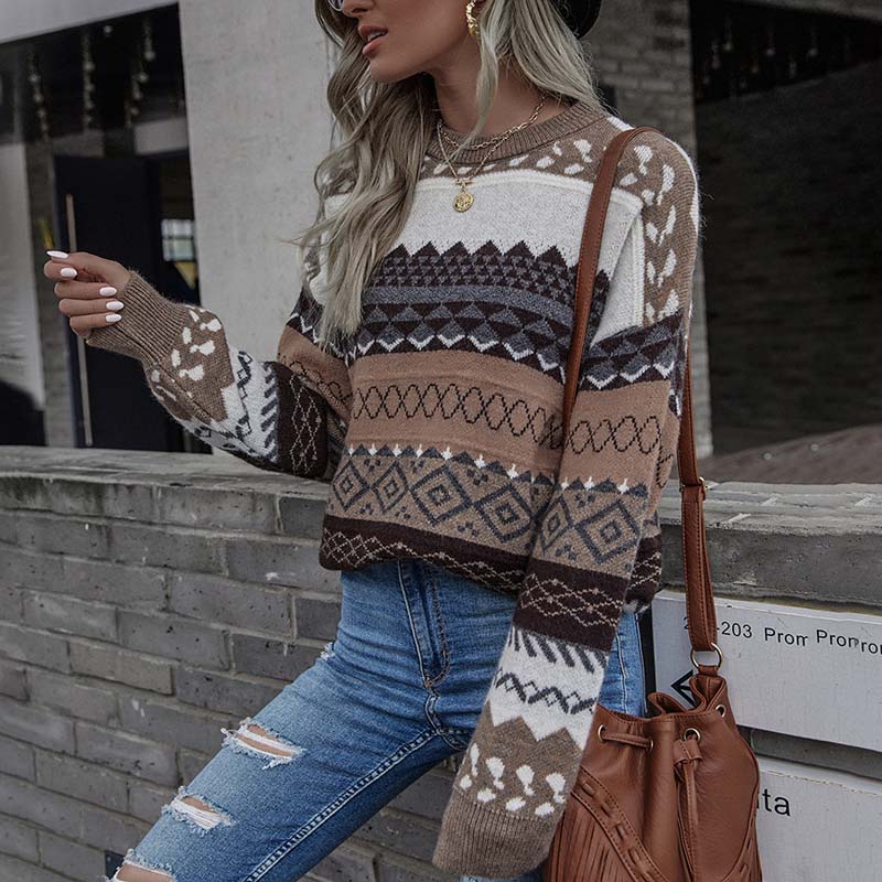 WW | Weinlese Geometrisch Strickpullover