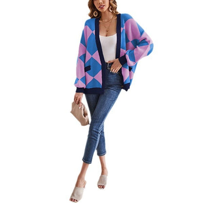 Damen kreativer Strickcardigan mit geometrischem Muster Merchesia