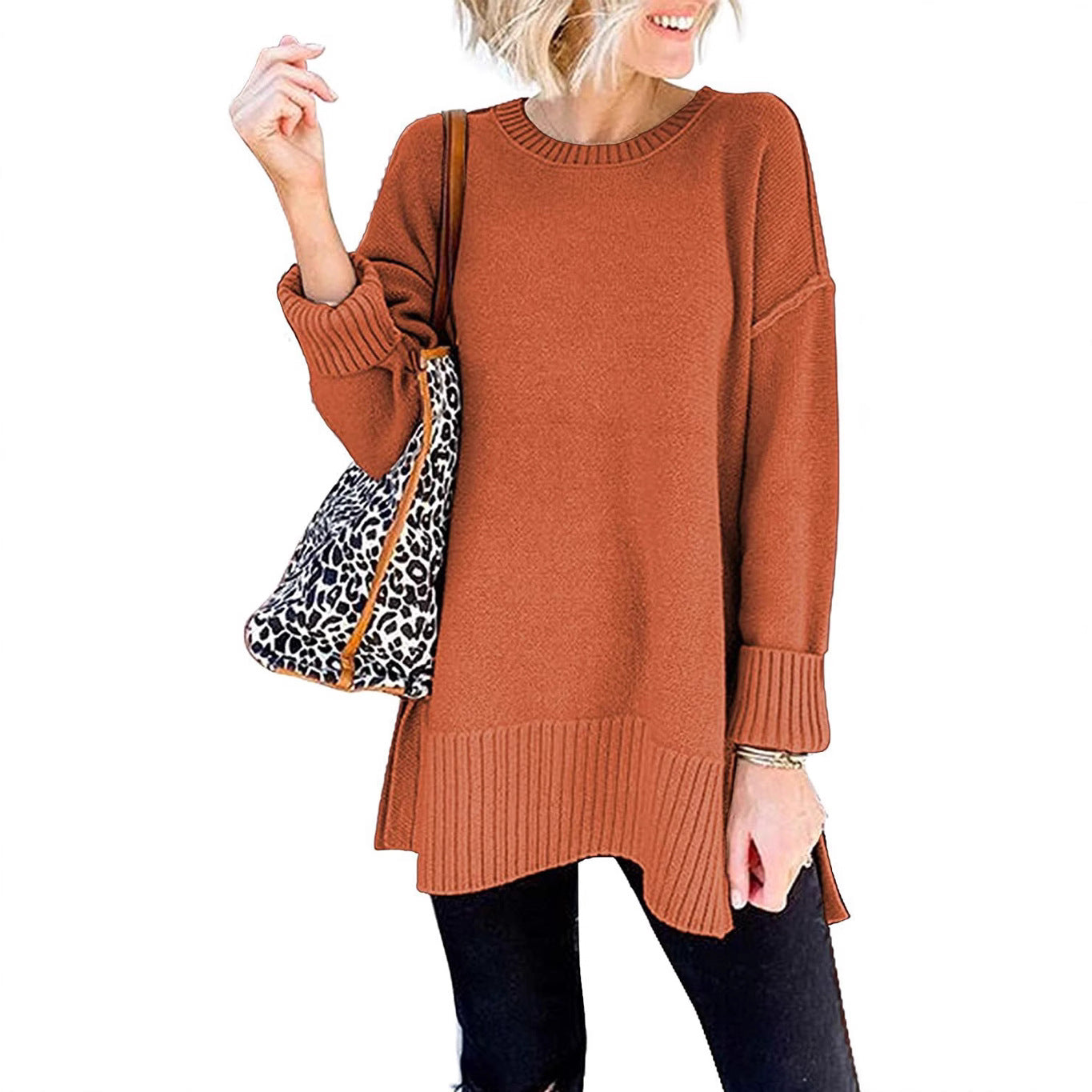 Damen Lässiger Pullover mit strukturierter Oberfläche und längerem Schnitt Merchesia