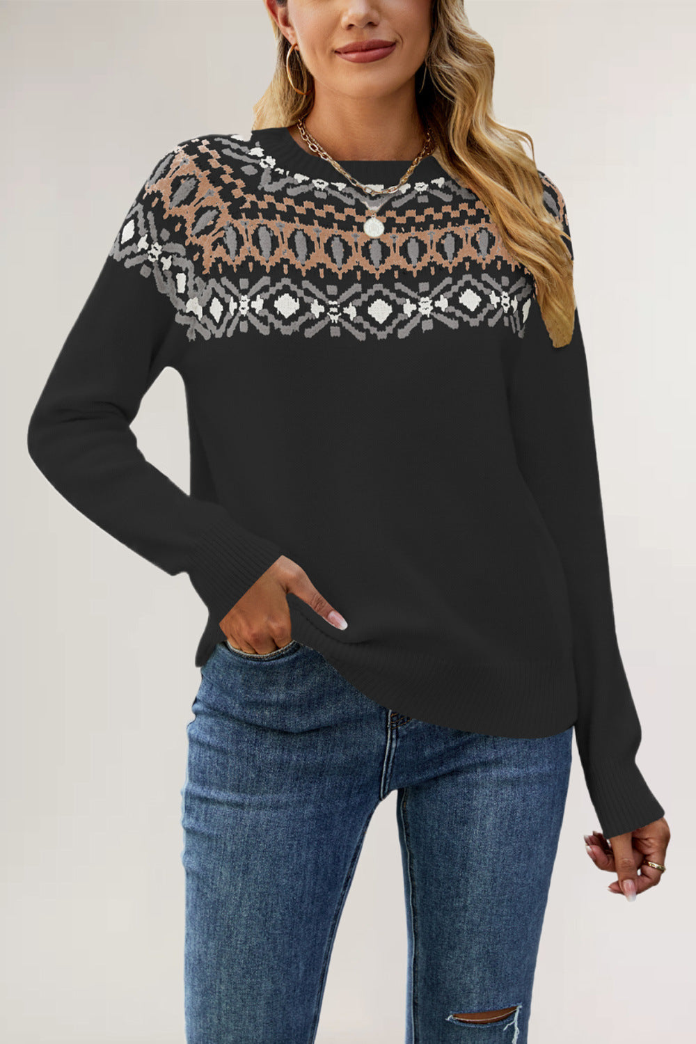 Damen Strickpullover mit trendy Muster Merchesia