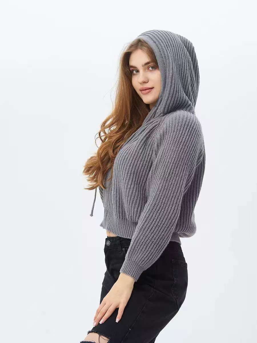 Damen Kuscheliger Kapuzenpullover im Rippdesign mit cropped Schnitt Merchesia