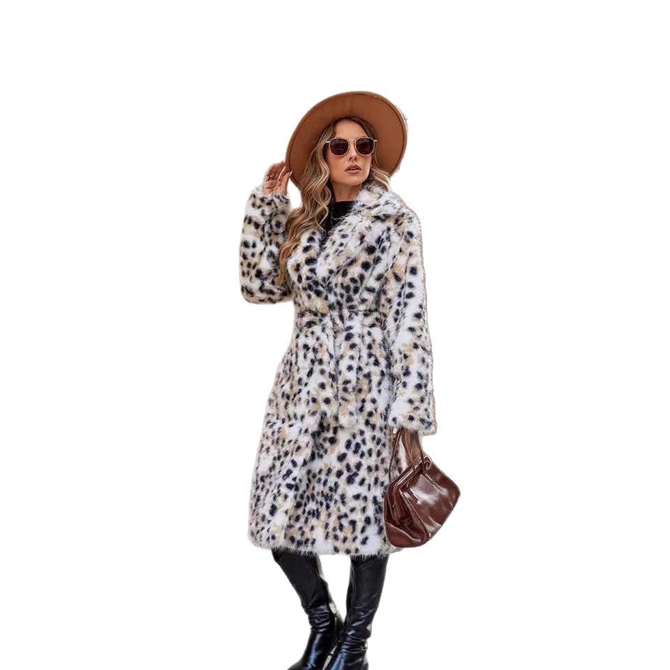 Damen Kuscheliger Leo-Mantel mit Gürtel und Kragen Merchesia