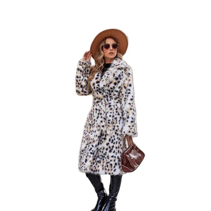 Damen Kuscheliger Leo-Mantel mit Gürtel und Kragen Merchesia