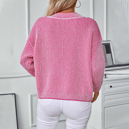 Damen Strickpullover mit V-Ausschnitt und gestreiftem Design Merchesia