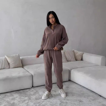 Damen Freizeitlicher Fleece-Pullover mit halber Knopfleiste und lässigem Schnitt Merchesia