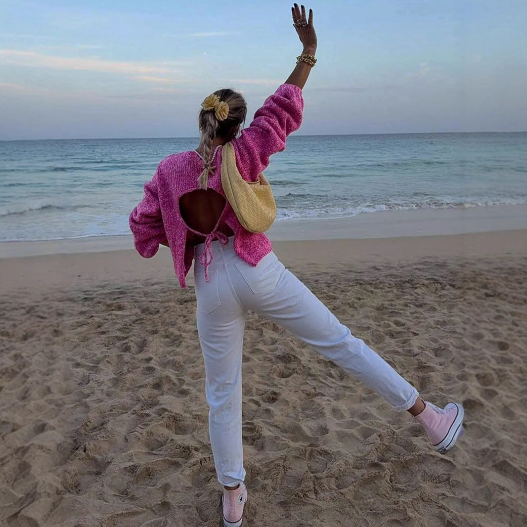 Damen Modischer Strickpullover mit weit geschnittenen Ärmeln Merchesia