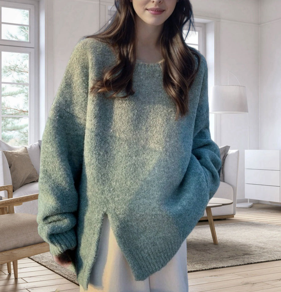 Damen lässiger Oversized-Pullover mit seitlichem Schlitzdesign Merchesia