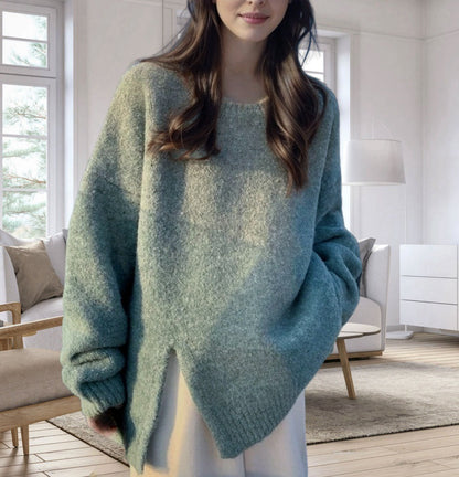 Damen lässiger Oversized-Pullover mit seitlichem Schlitzdesign Merchesia