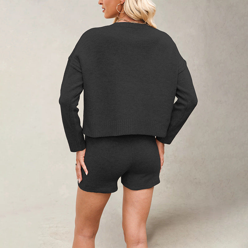 Damen Strickjacke mit kurzärmligem Oberteil und Shorts Merchesia