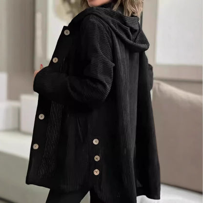 Damen Kapuzenjacke aus Kordstoff mit Knopfverschluss Merchesia