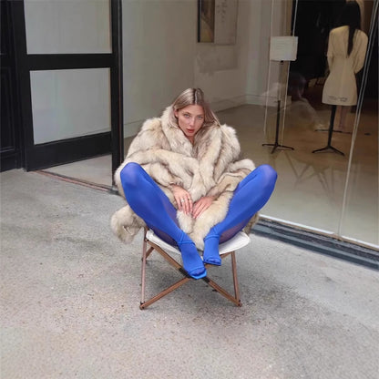 Damen Luxuriöser Kunstpelz-Mantel mit voluminösem Kragen Merchesia