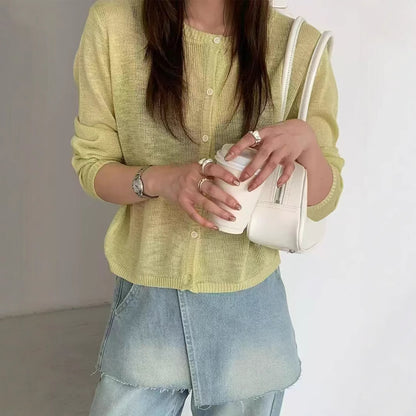 Damen leichte Strickjacke mit zarter Transparenz Merchesia