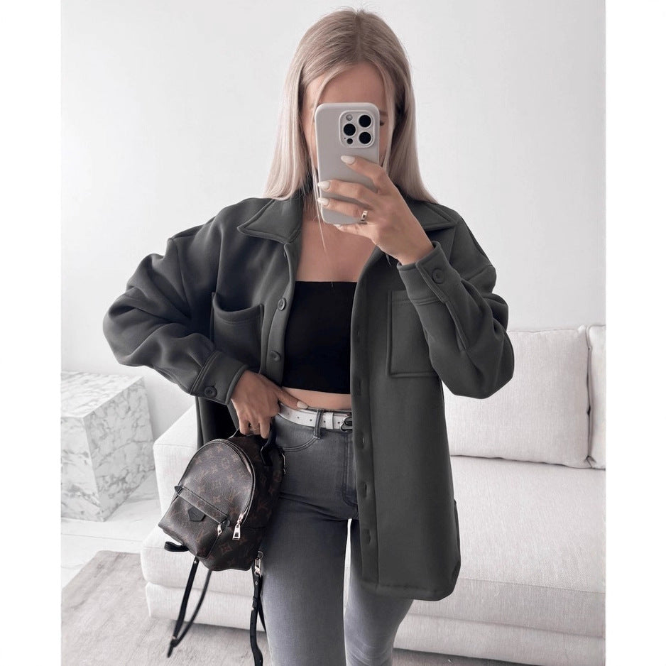 Damen Lässige Overshirtjacke mit praktischen Taschen Merchesia